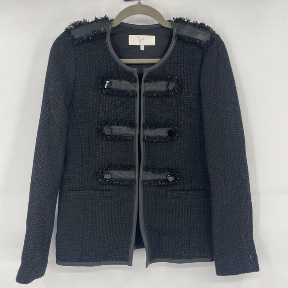 Joie Jacket Women's Small Black Collarless Pockets Long Sleeve Leather - Picture 1 of 9